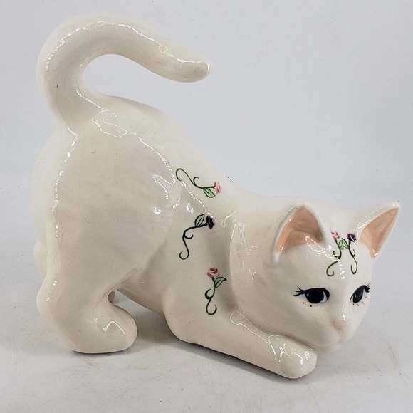 Dilley's Other - Vintage Dilley's Ceramic Cat Kitten Playing Hand Painted flower detail Figurine